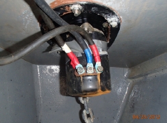 Motor and gearbox of anchor winch in chain locker before removal